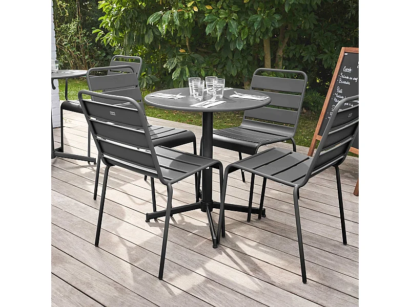Ensemble table de jardin ronde et 4 chaises anthracite - Palavas