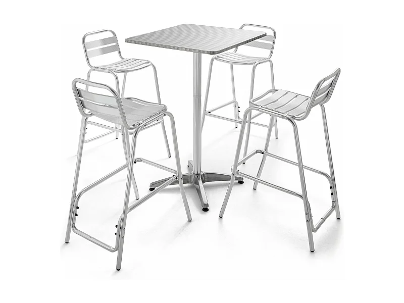 Table de jardin mange-debout et 4 chaises aluminium gris