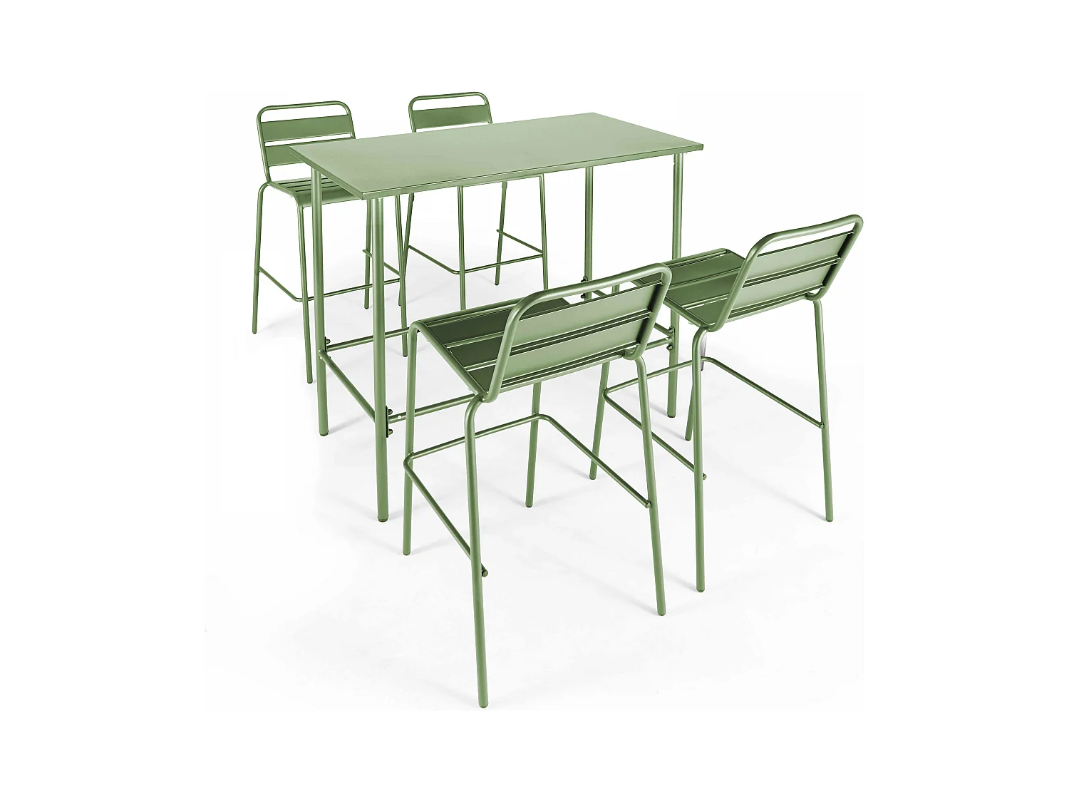 Ensemble table haute et 4 chaises de bar en métal vert cactus - Palavas