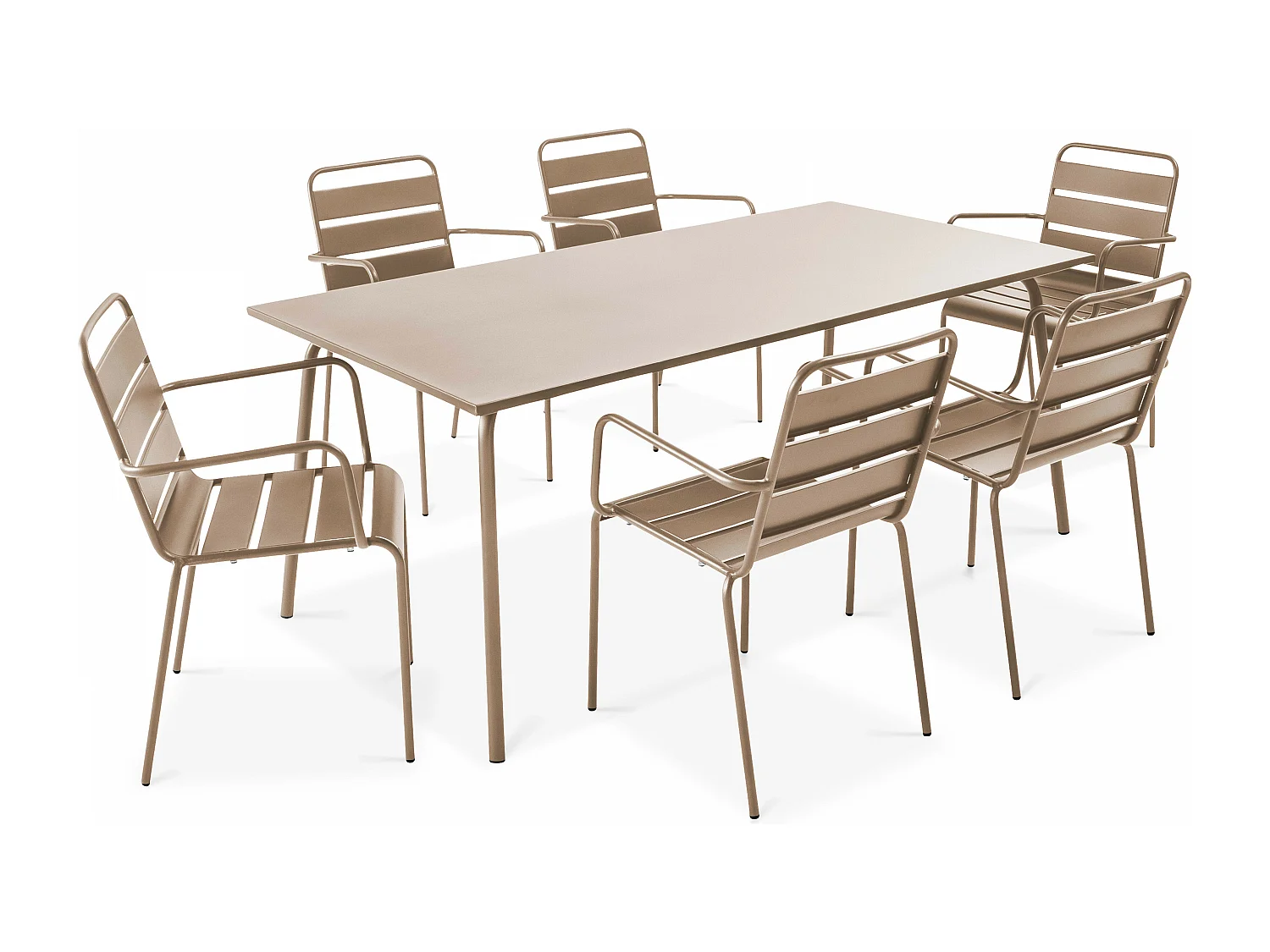 Ensemble table de jardin et 6 fauteuils en métal taupe - Palavas