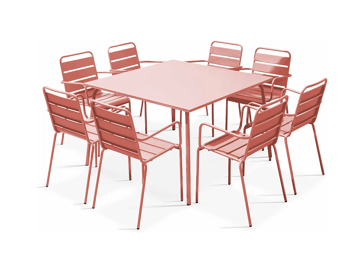 Ensemble table de jardin carrée et 8 fauteuils en métal argile - Palavas