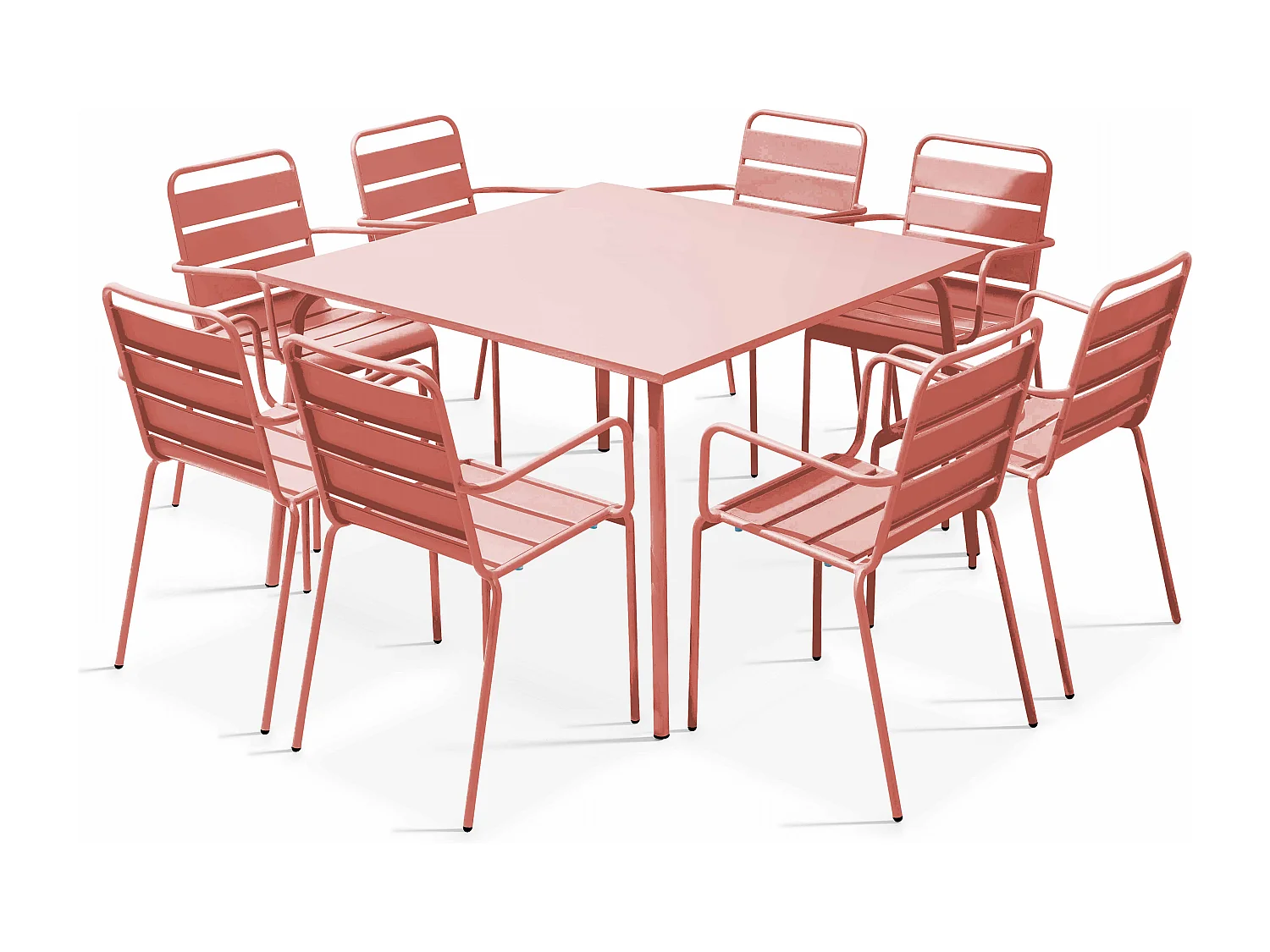 Ensemble table de jardin carrée et 8 fauteuils en métal argile - Palavas