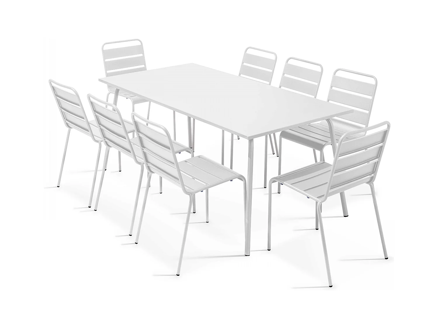 Ensemble table de jardin et 8 chaises en métal blanc - Palavas