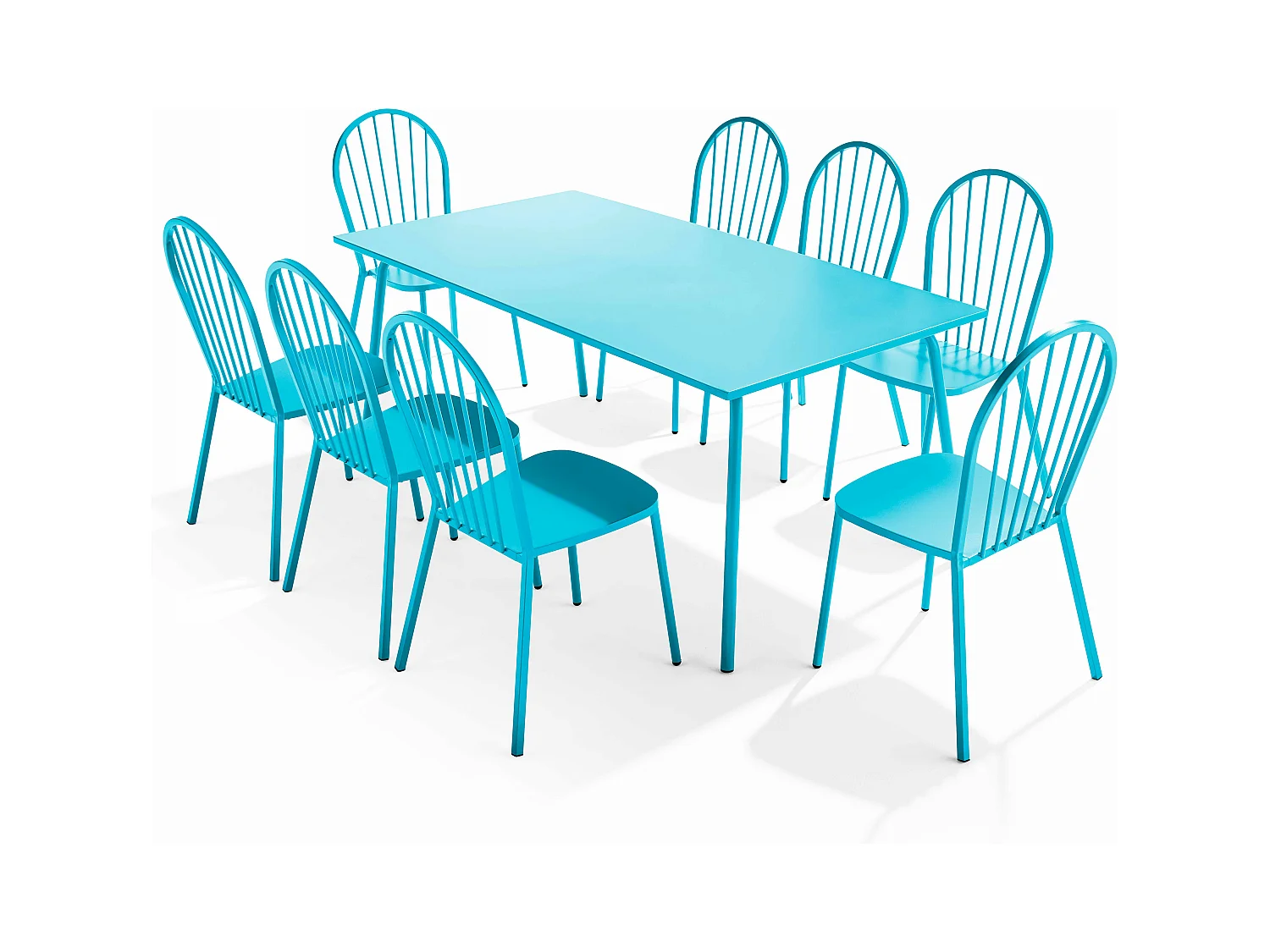 Ensemble table de jardin et 8 chaises bistrot en acier bleu - Palavas