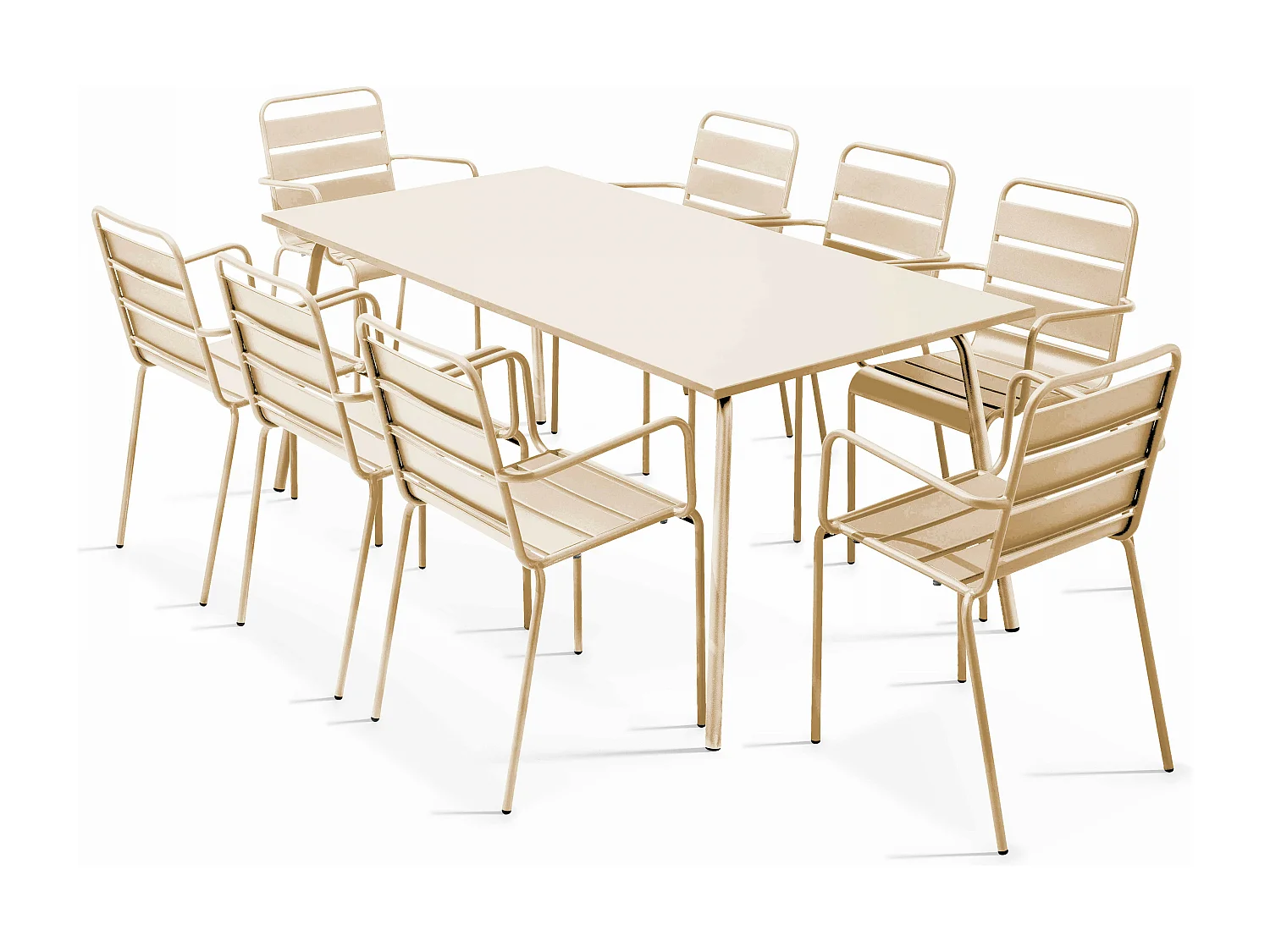 Ensemble table de jardin et 8 fauteuils en métal ivoire - Palavas