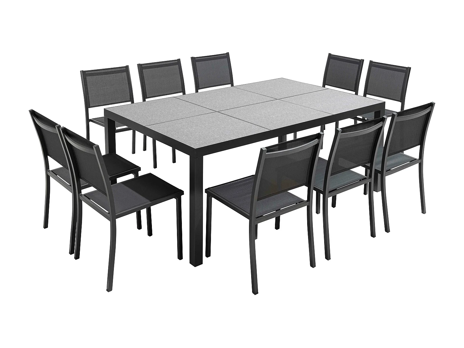 Ensemble table et chaises 10 places aluminium céramique gris - Tivoli