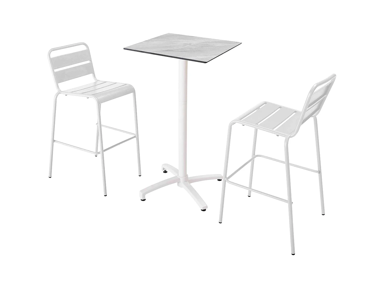 Ensemble table haute stratifié marbre et 2 chaises hautes blanc