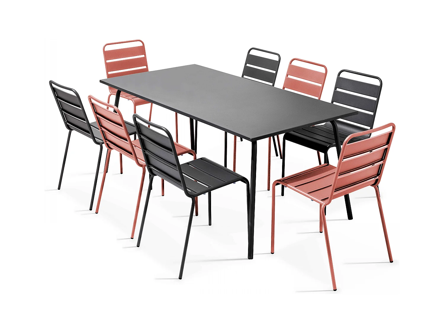 Ensemble table de jardin et 8 chaises en métal gris et argile - Palavas