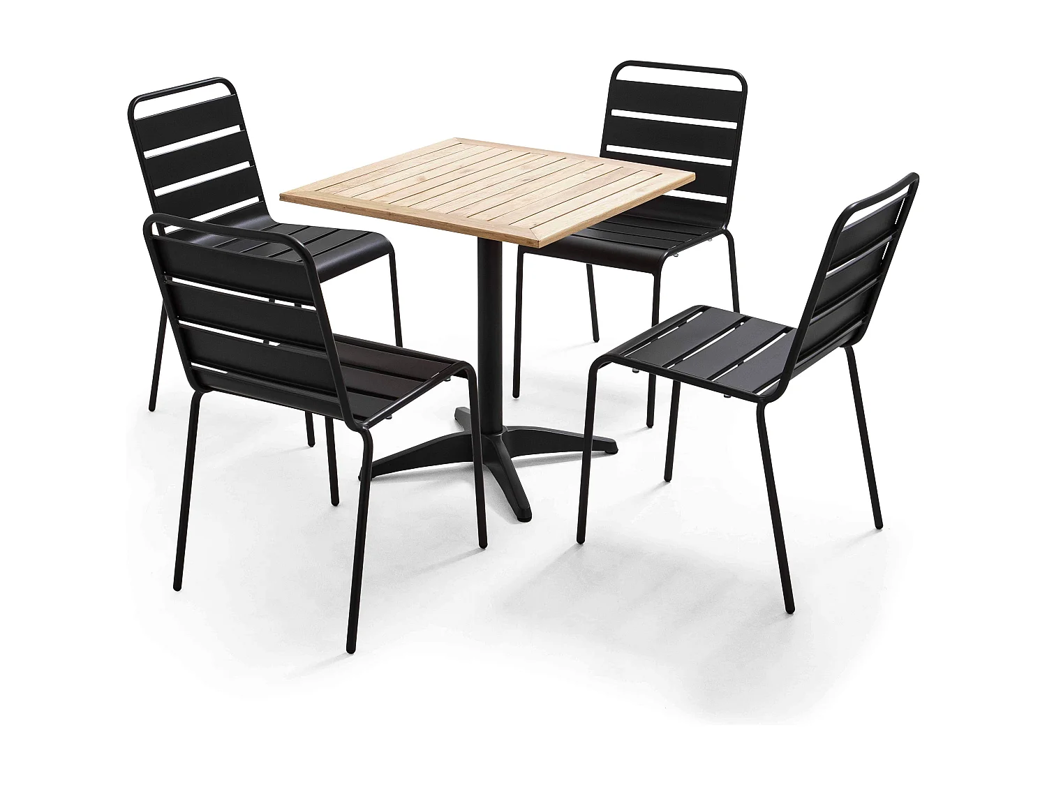 Ensemble brasserie table alumium et bois et 2 chaises en métal