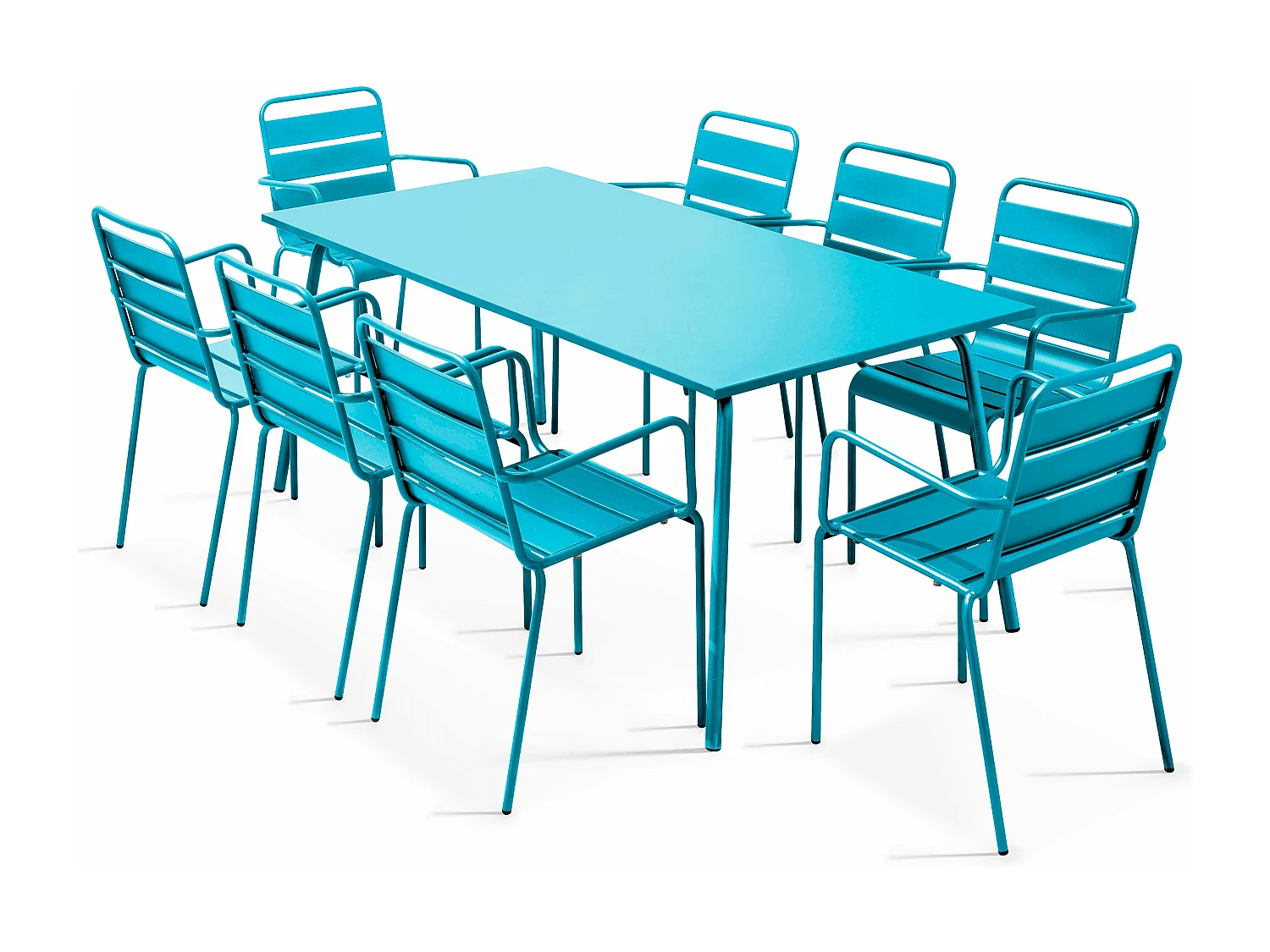 Ensemble table de jardin et 8 fauteuils en métal bleu - Palavas