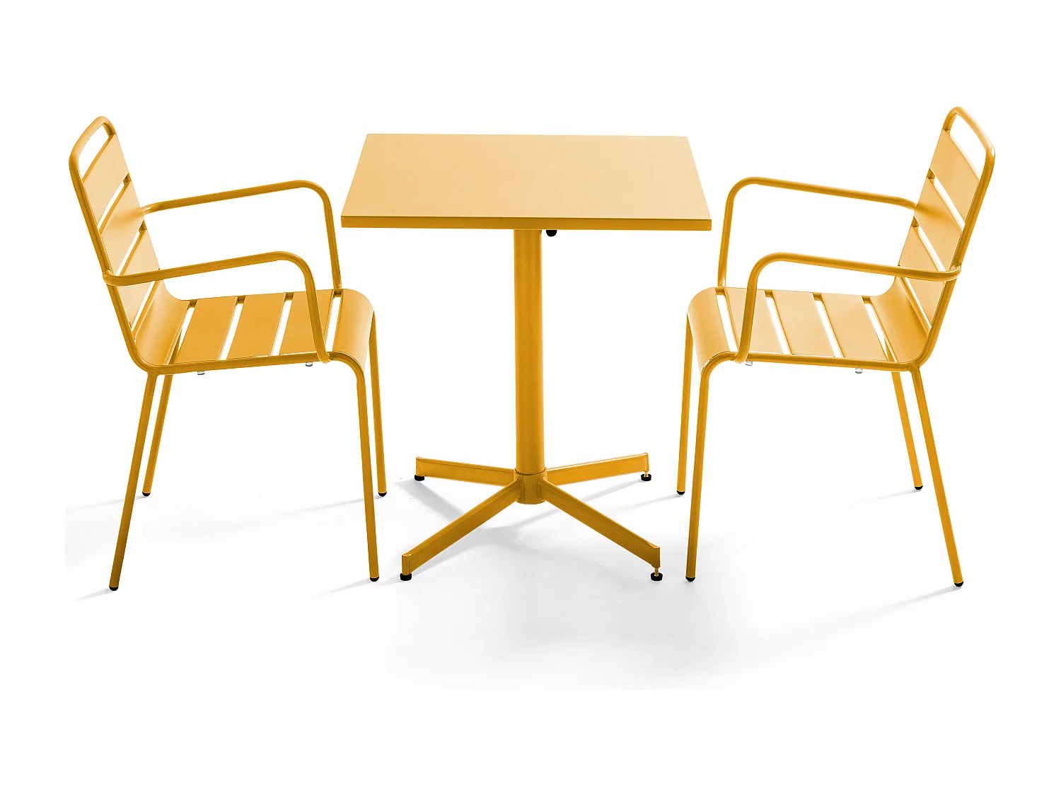 Ensemble table de jardin bistrot et 2 fauteuils métal jaune - Palavas