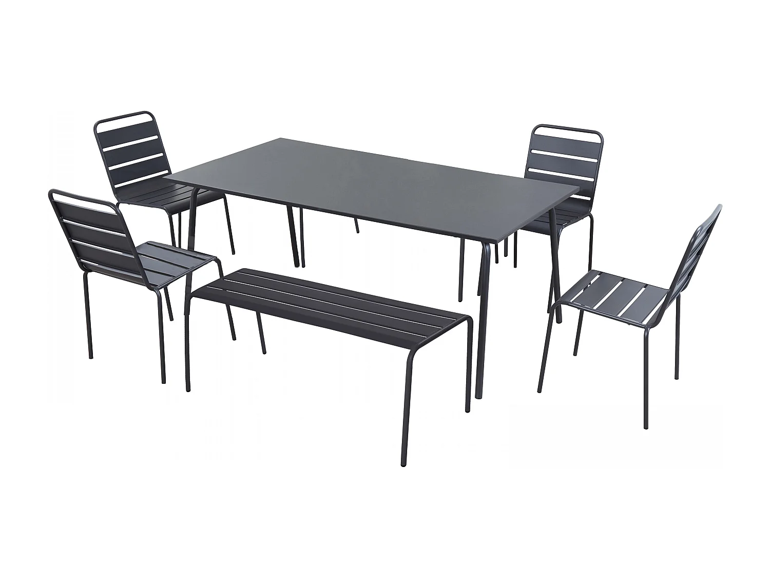 Salon de jardin 2 bancs et 4 chaises en acier gris - Palavas