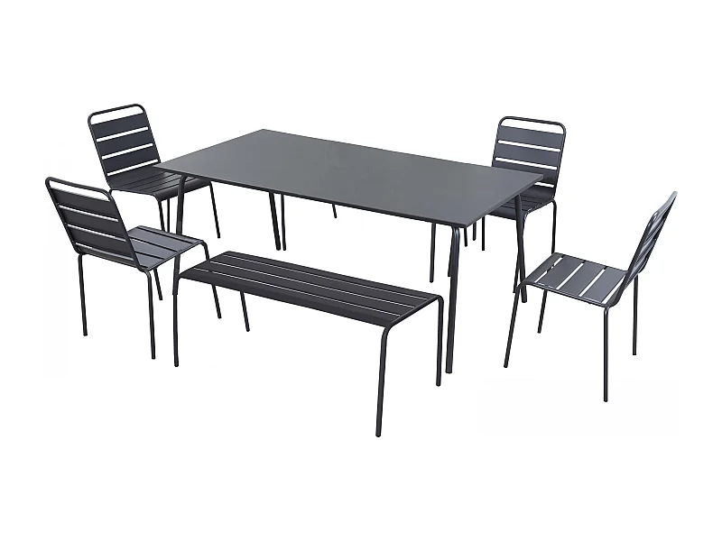 Salon de jardin 2 bancs et 4 chaises en acier gris - Palavas