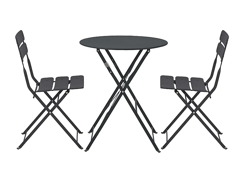 Ronde opvouwbare tuintafel en 2 opvouwbare stoelen antracietgrijs