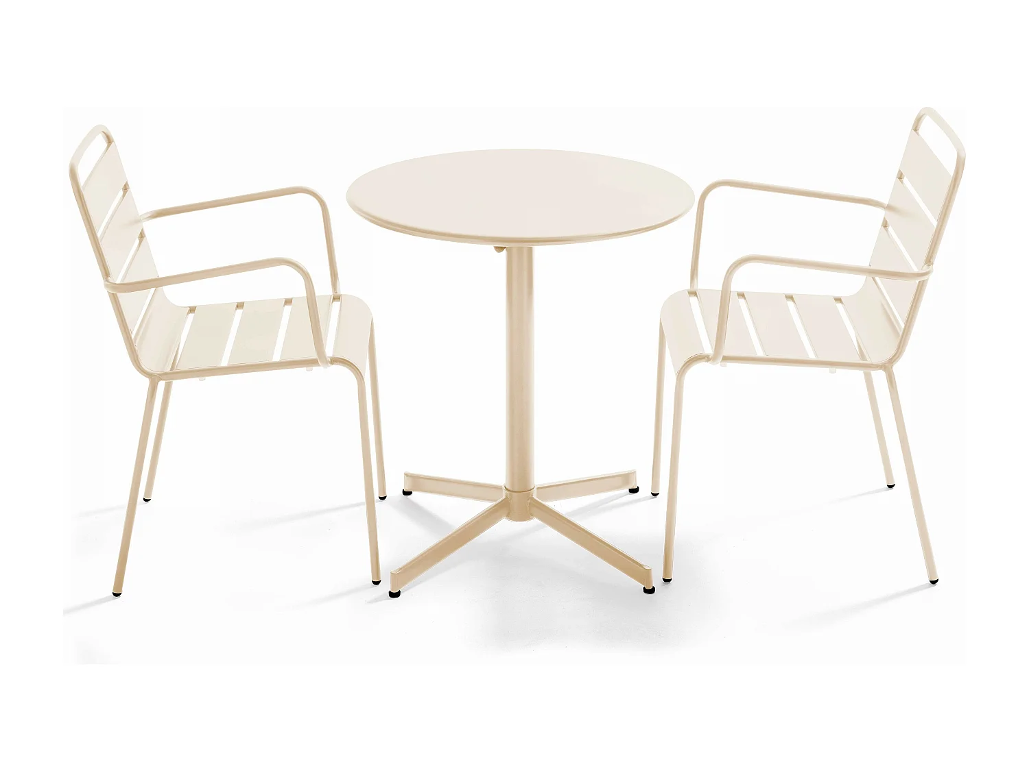 Ensemble table de jardin et 2 fauteuils métal ivoire - Palavas