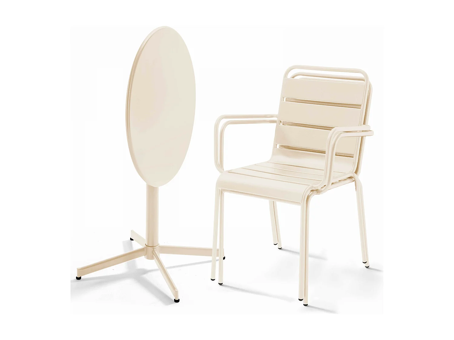 Ensemble table de jardin et 2 fauteuils métal ivoire - Palavas