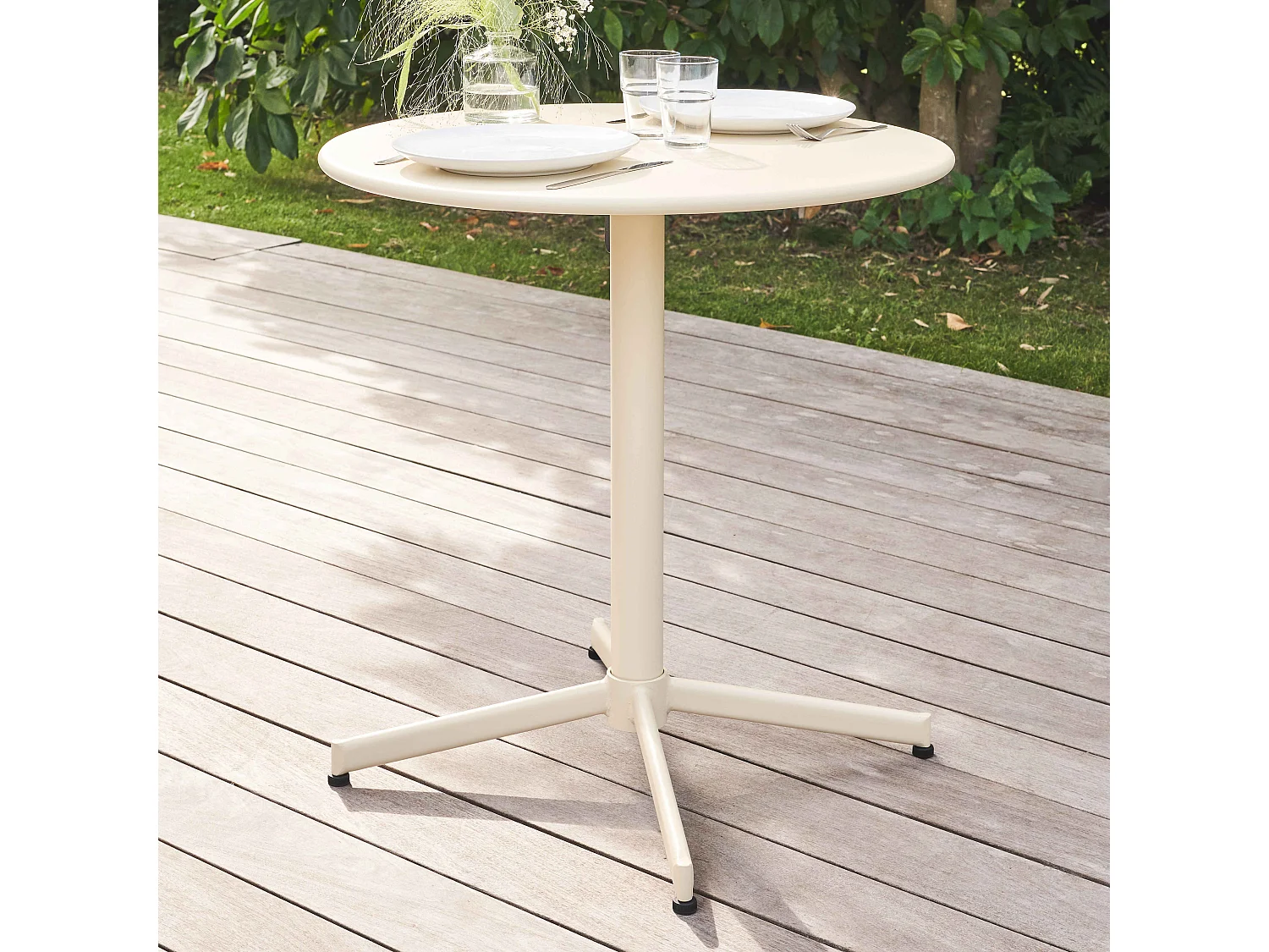 Ensemble table de jardin et 2 fauteuils métal ivoire - Palavas