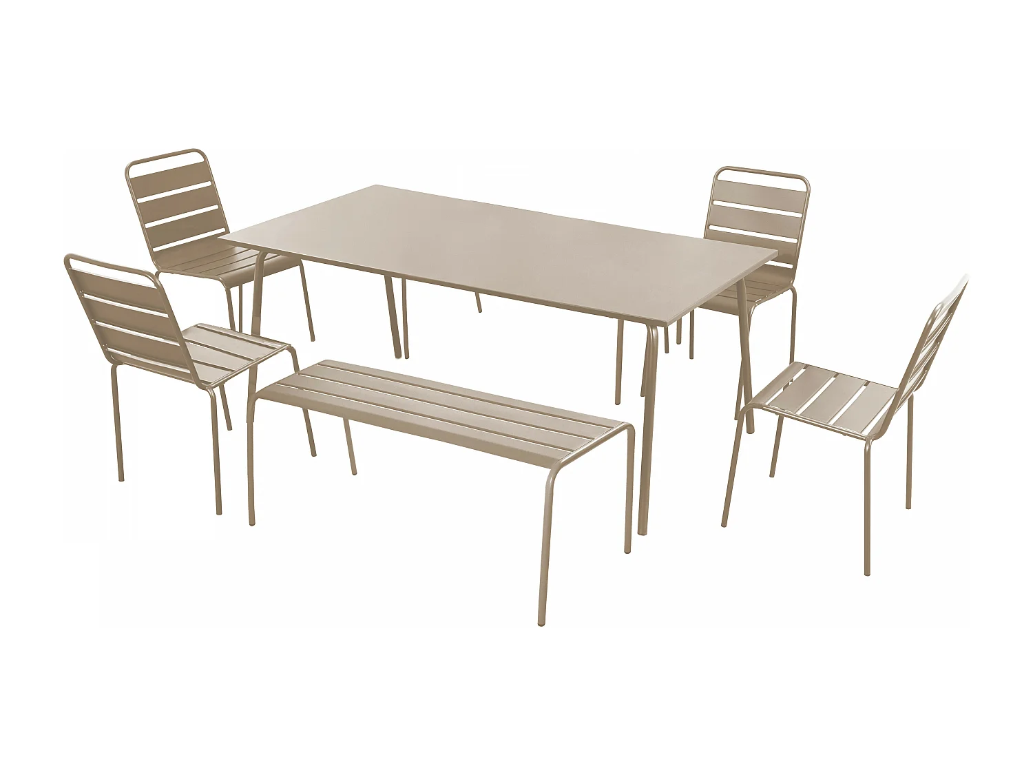 Salon de jardin 2 bancs et 4 chaises en acier taupe - Palavas