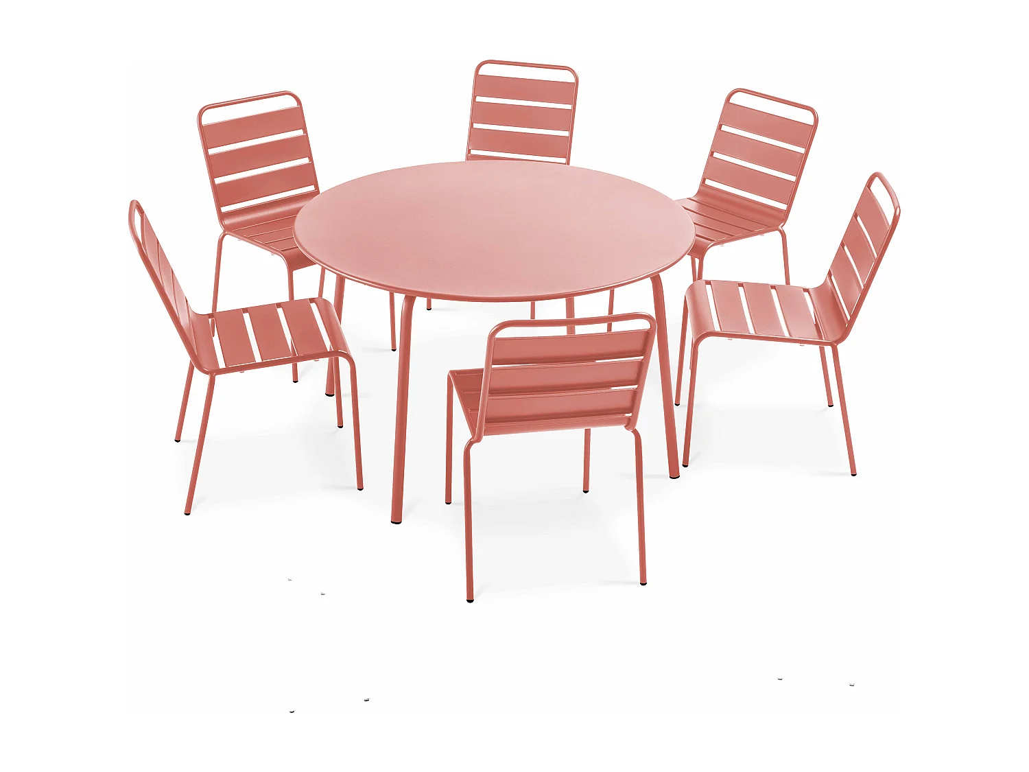 Ensemble table de jardin ronde et 6 chaises en métal argile - Palavas