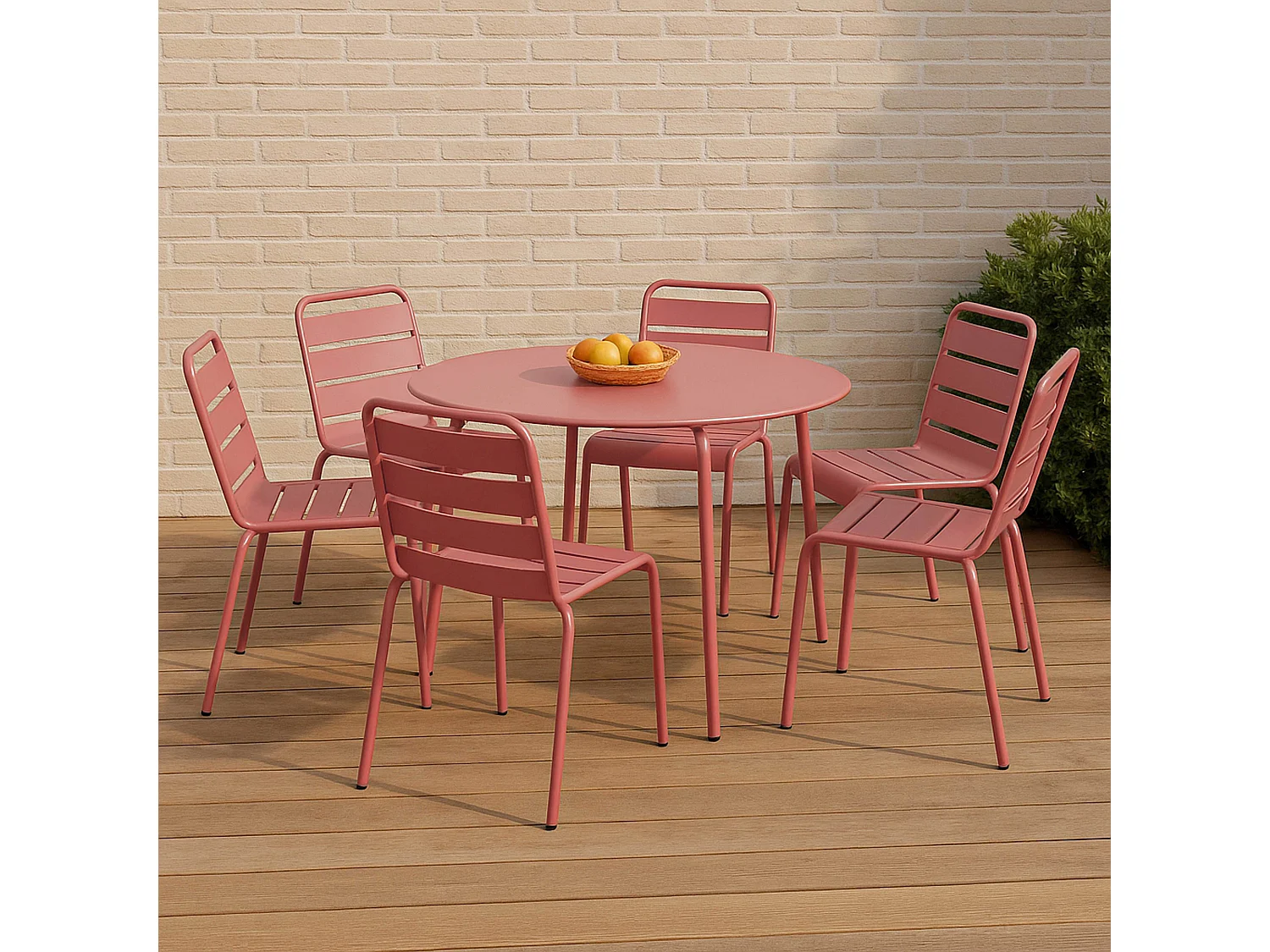 Ensemble table de jardin ronde et 6 chaises en métal argile - Palavas