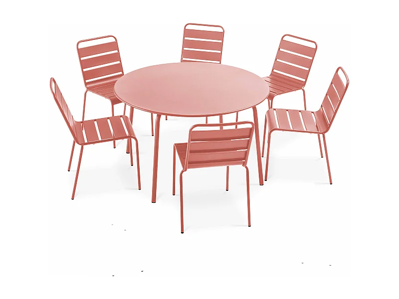 Set van een ronde tuin tafel en 6 kleur stoelen