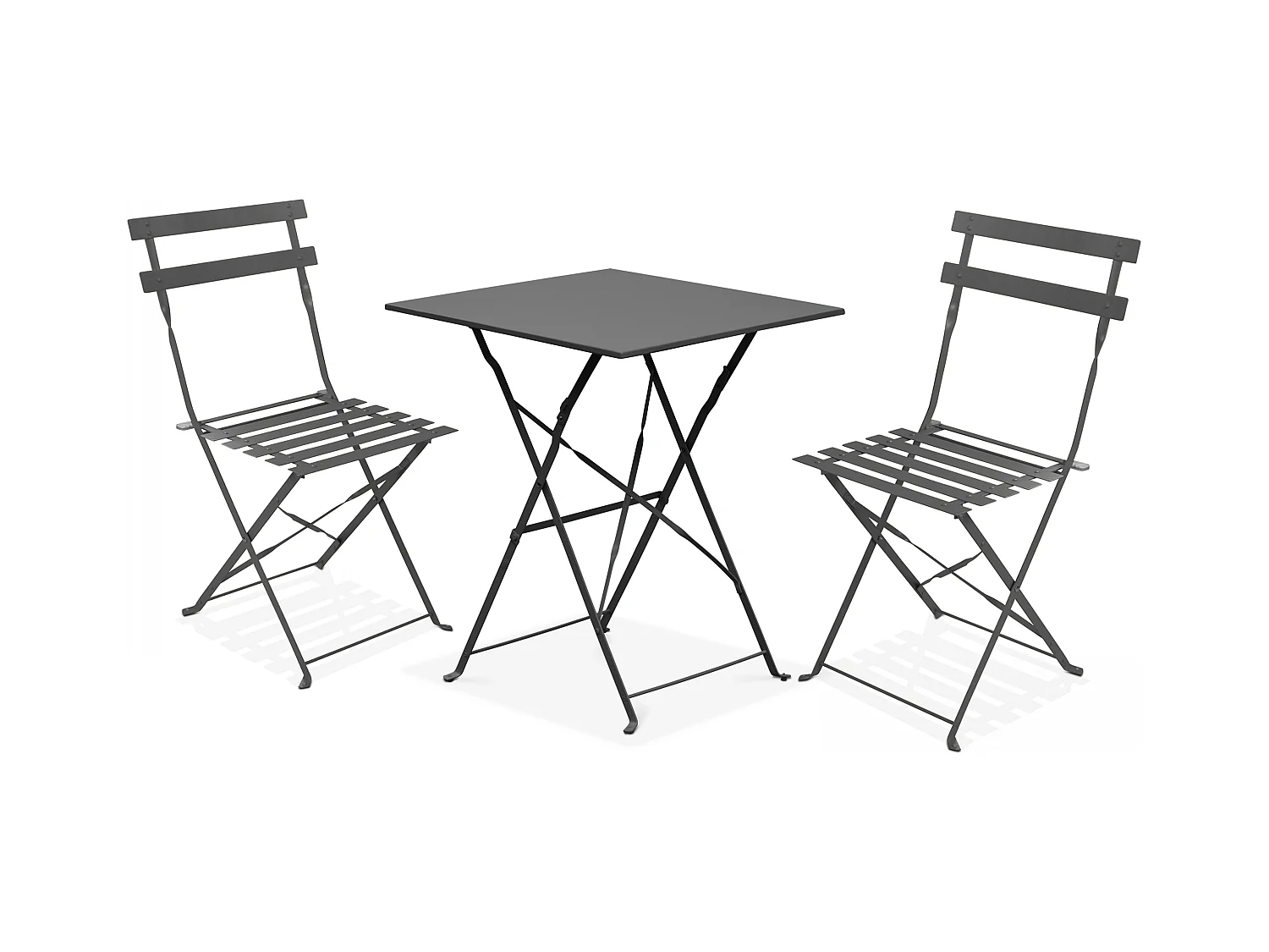 Table de jardin et 2 chaises acier gris