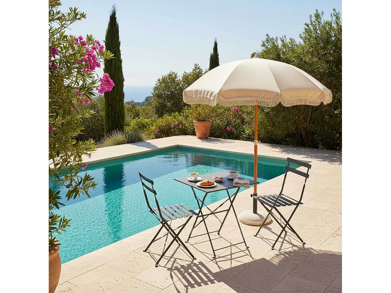 Table de jardin et 2 chaises acier gris