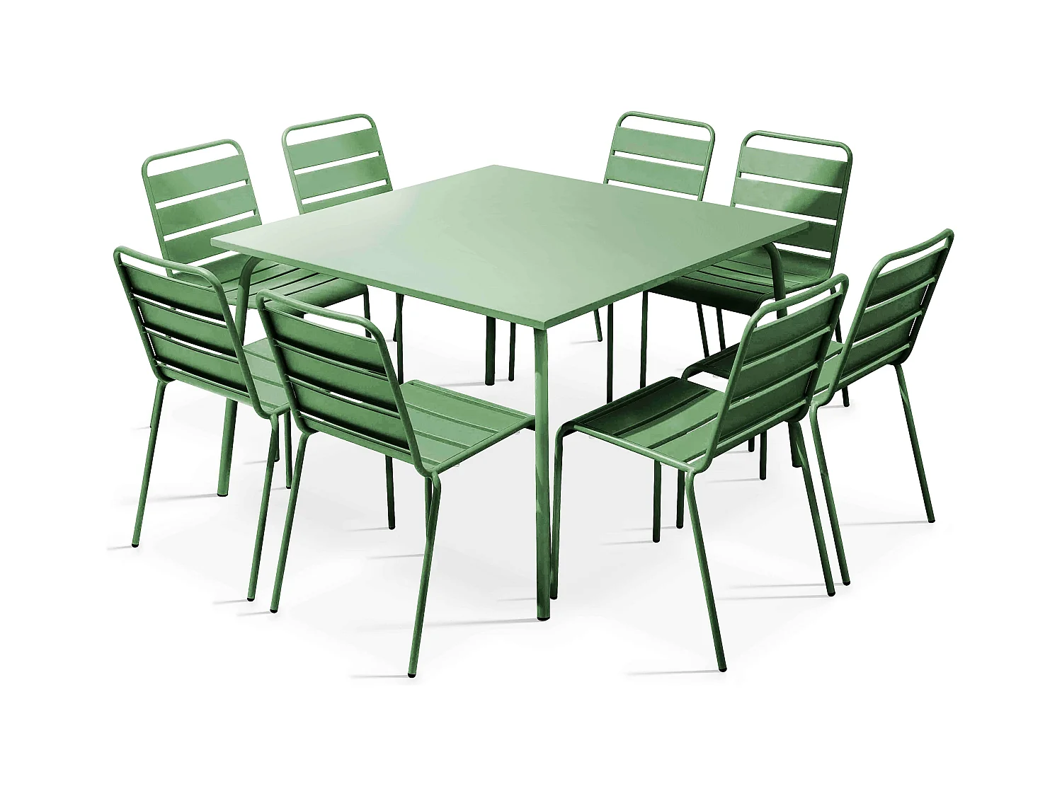 Ensemble table de jardin et 8 chaises en métal vert cactus - Palavas