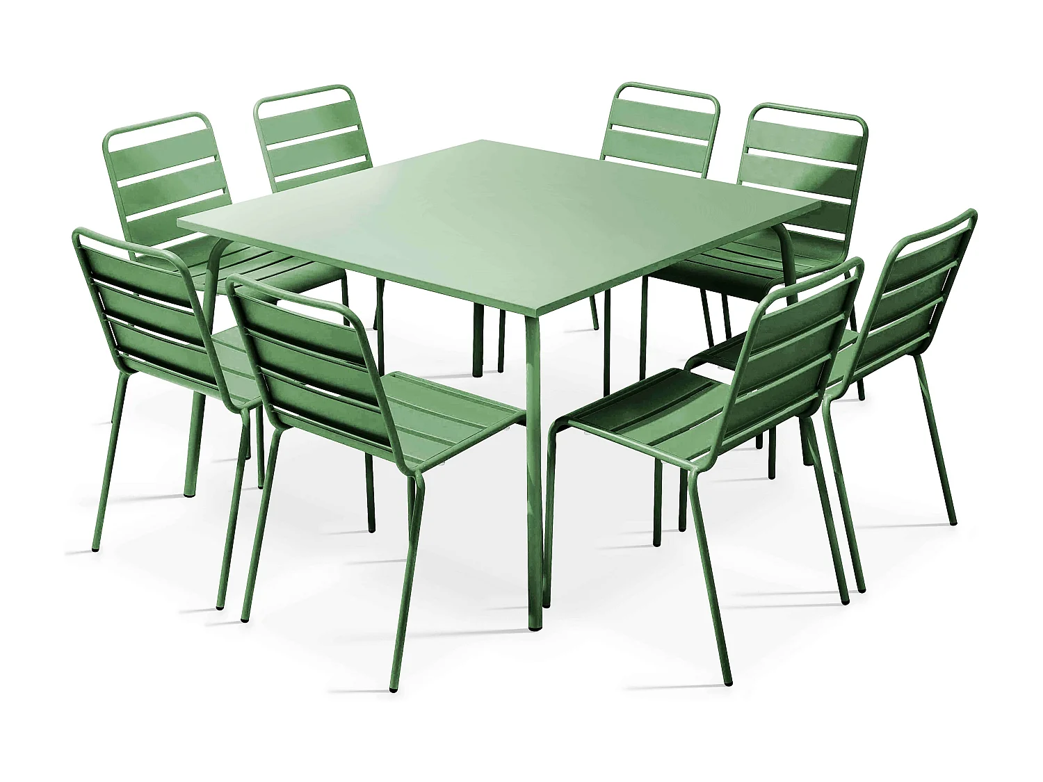 Ensemble table de jardin et 8 chaises en métal vert cactus - Palavas