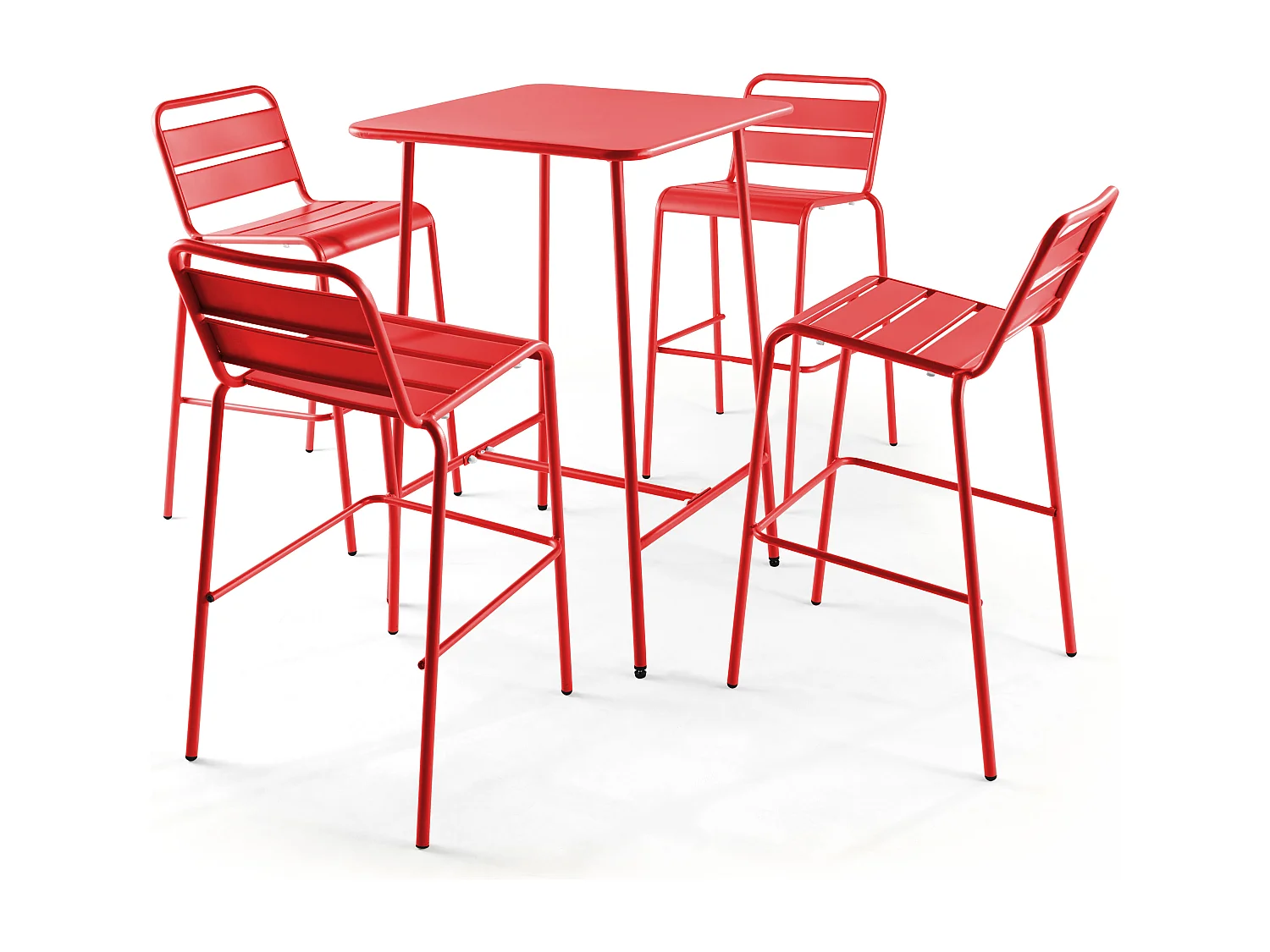 Ensemble table de bar et 4 chaises hautes en métal rouge  - Palavas