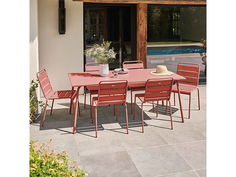 Ensemble table de jardin et 6 chaises en métal argile - Palavas