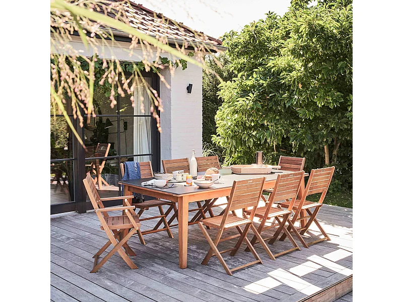 Ensemble table de jardin en eucalyptus extensible avec 8 assises