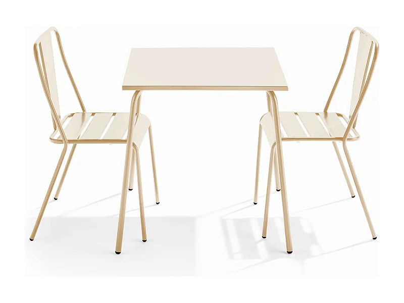Ensemble table de jardin carrée et 2 chaises bistrot ivoire - Palavas