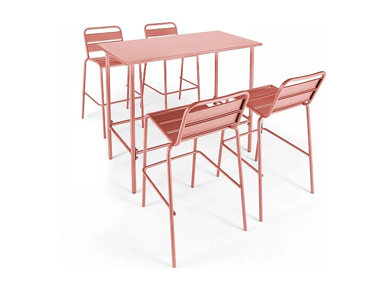 Ensemble table haute et 4 chaises de bar en métal argile - Palavas