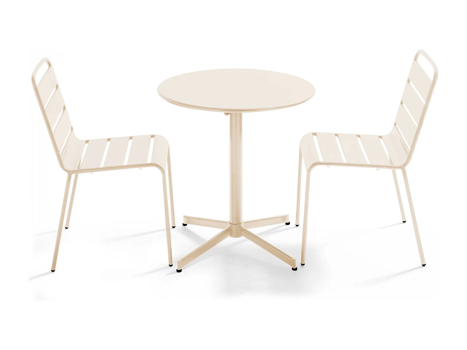 Ensemble table de jardin ronde et 2 chaises métal ivoire - Palavas