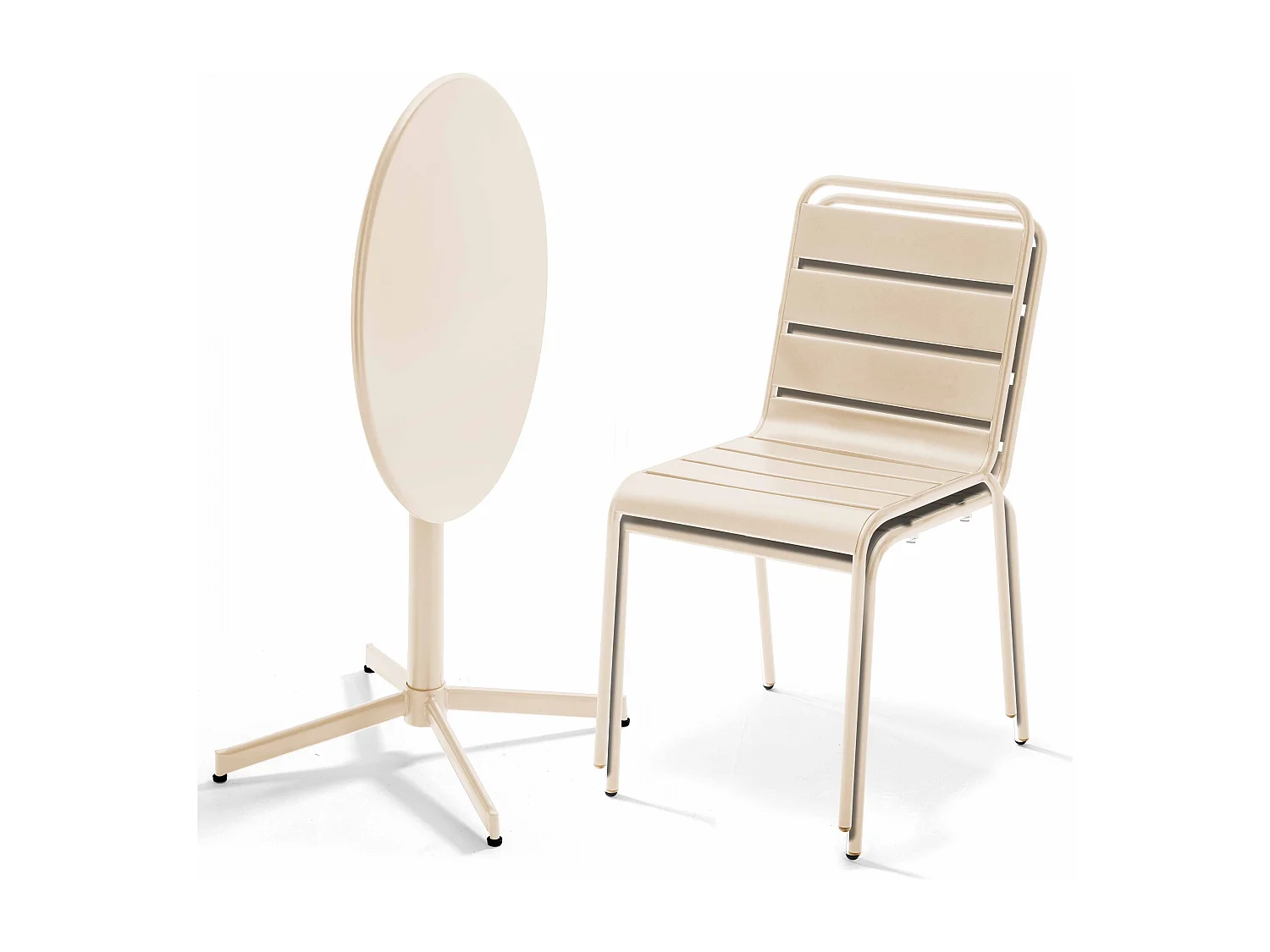 Ensemble table de jardin ronde et 2 chaises métal ivoire - Palavas