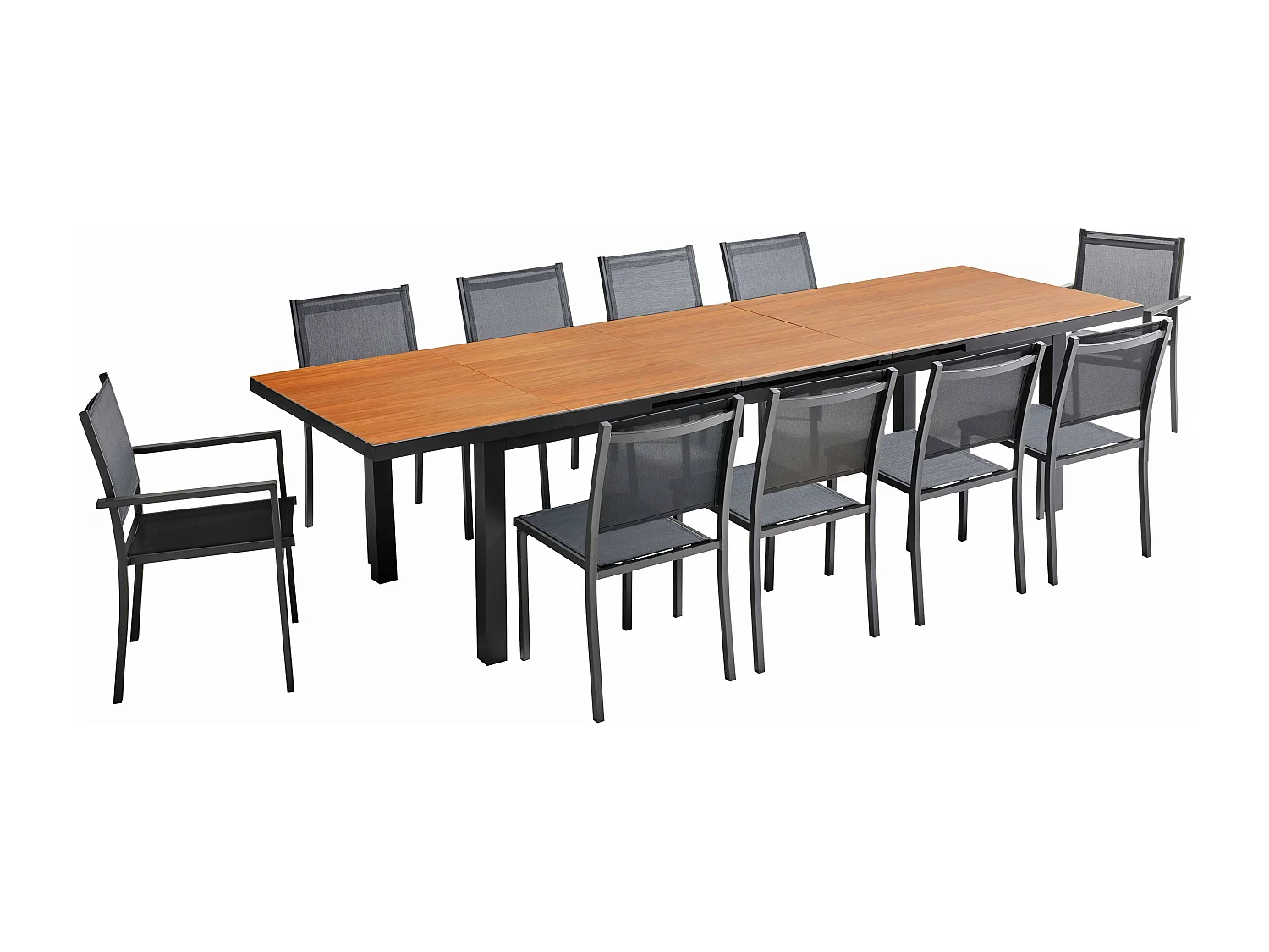 Ensemble table de jardin avec 8 chaises et 2 fauteuils bois