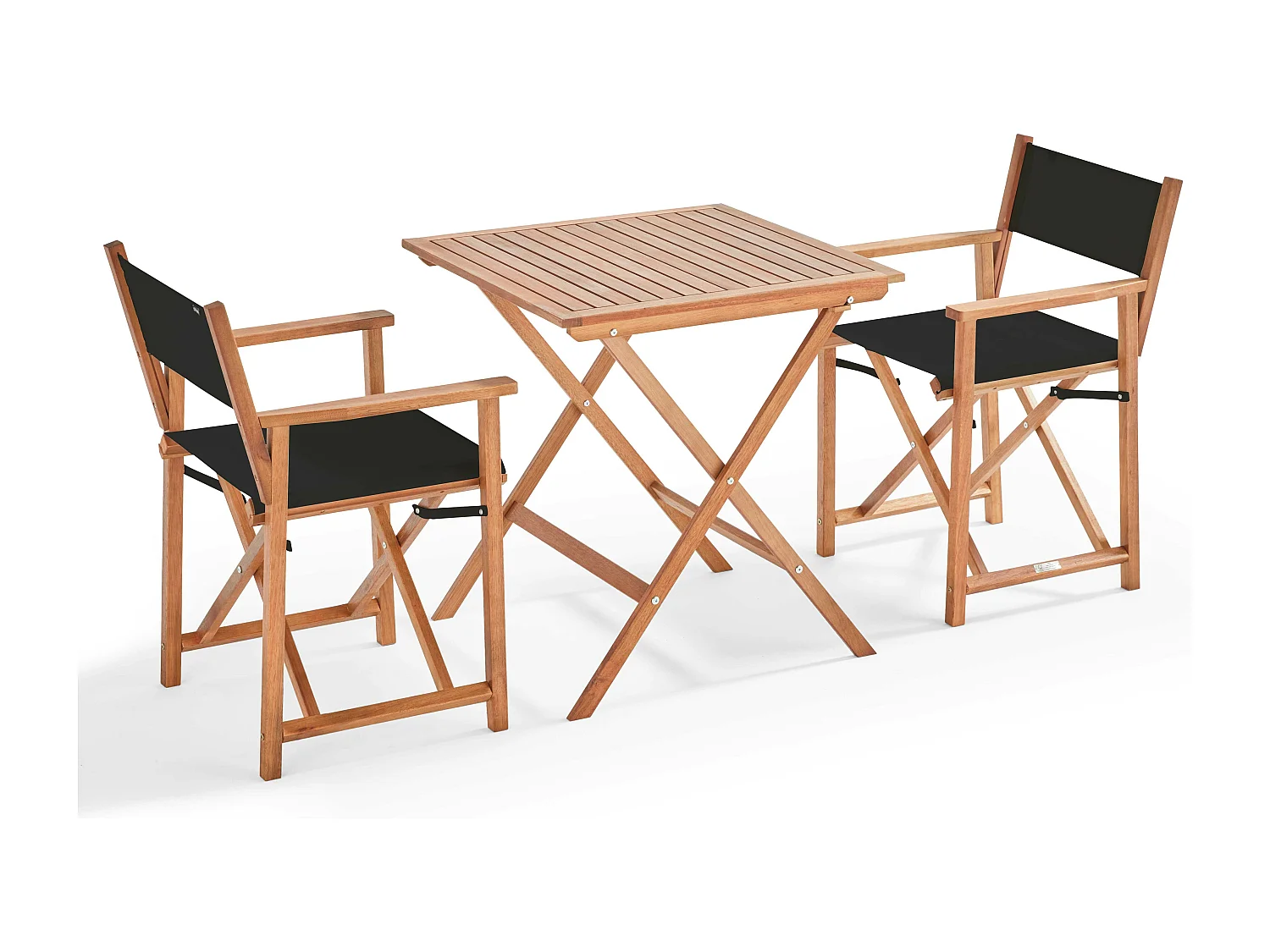 Table bistrot pliante carrée et 2 chaises pliantes noir