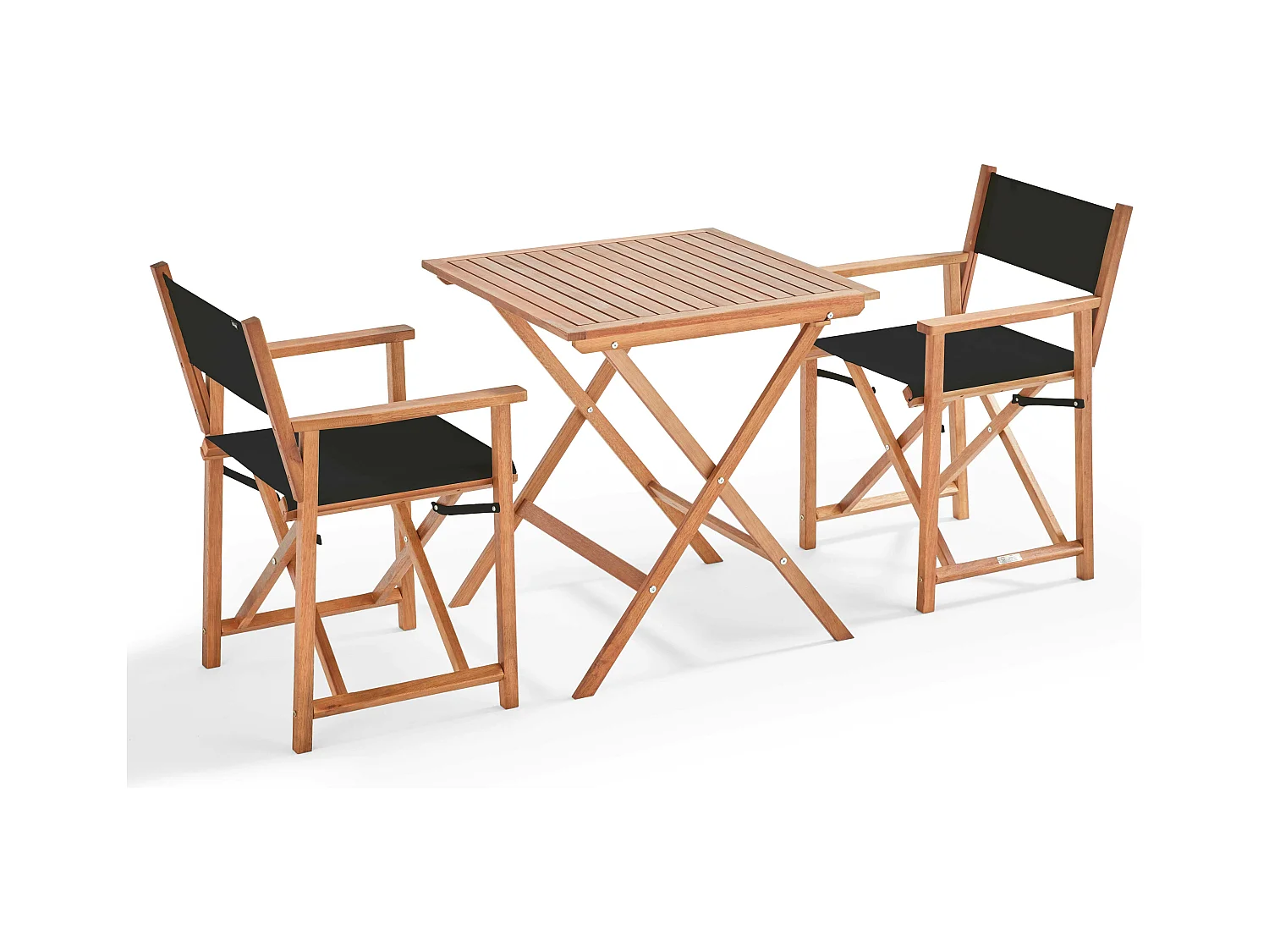 Table bistrot pliante carrée et 2 chaises pliantes noir