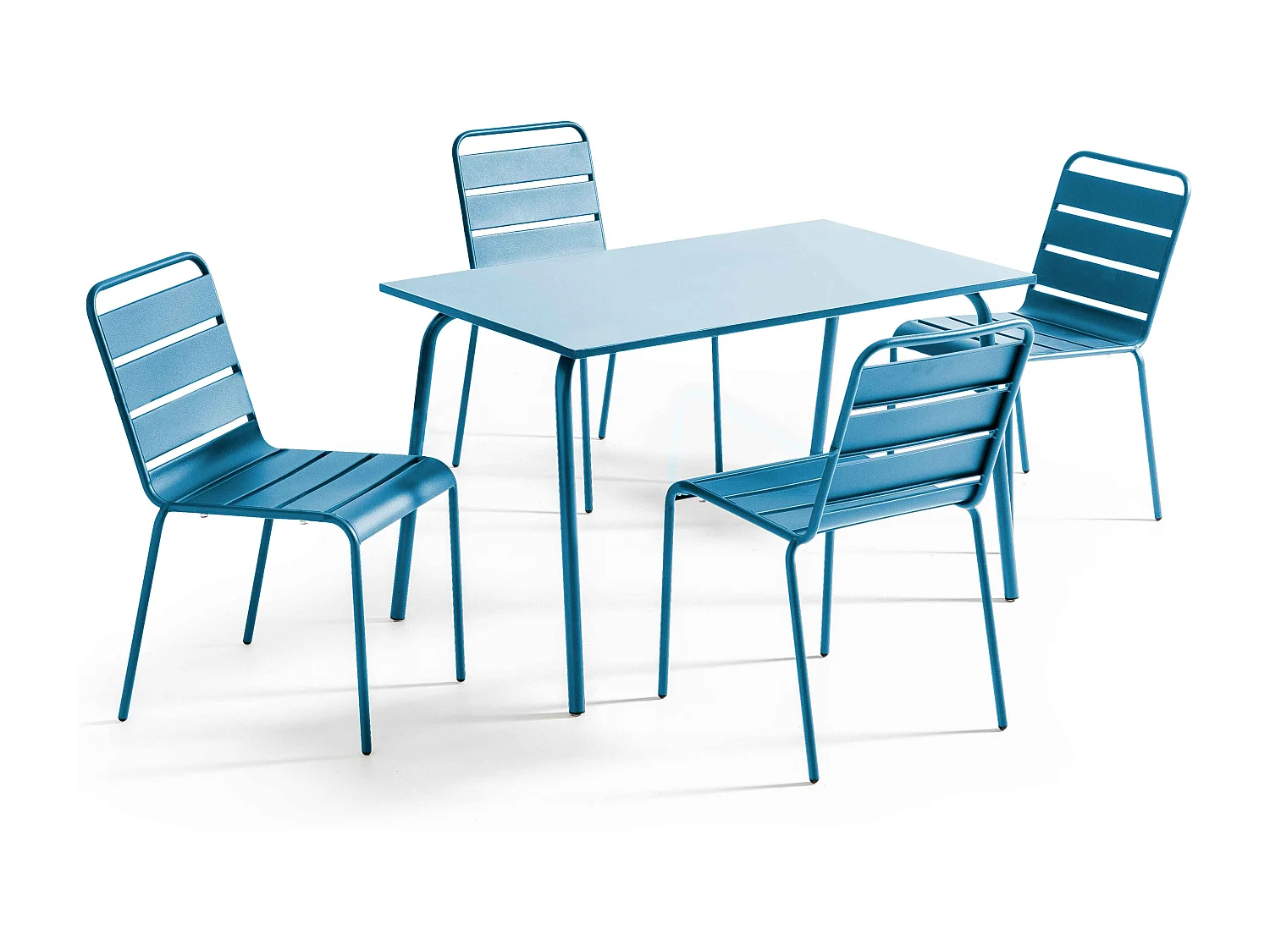 Ensemble table de jardin en métal et 4 chaises bleu pacific - Palavas