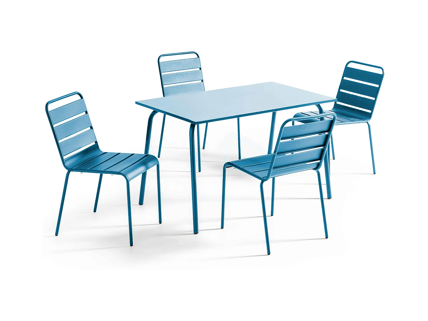 Ensemble table de jardin en métal et 4 chaises bleu pacific - Palavas
