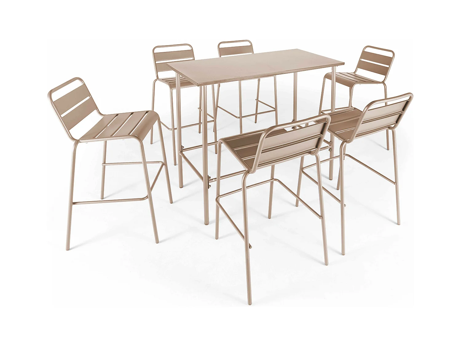Ensemble table haute de jardin et 6 chaises en métal taupe - Palavas