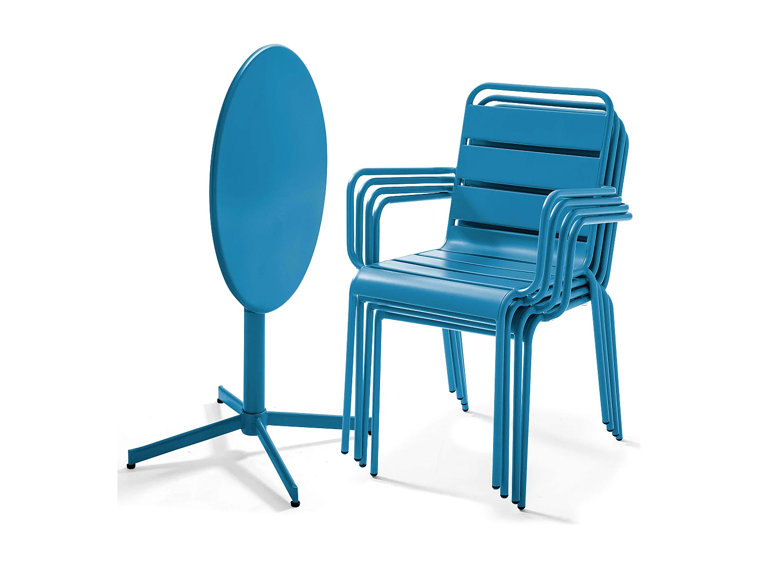 Ensemble table de jardin et 4 fauteuils métal bleu pacific - Palavas