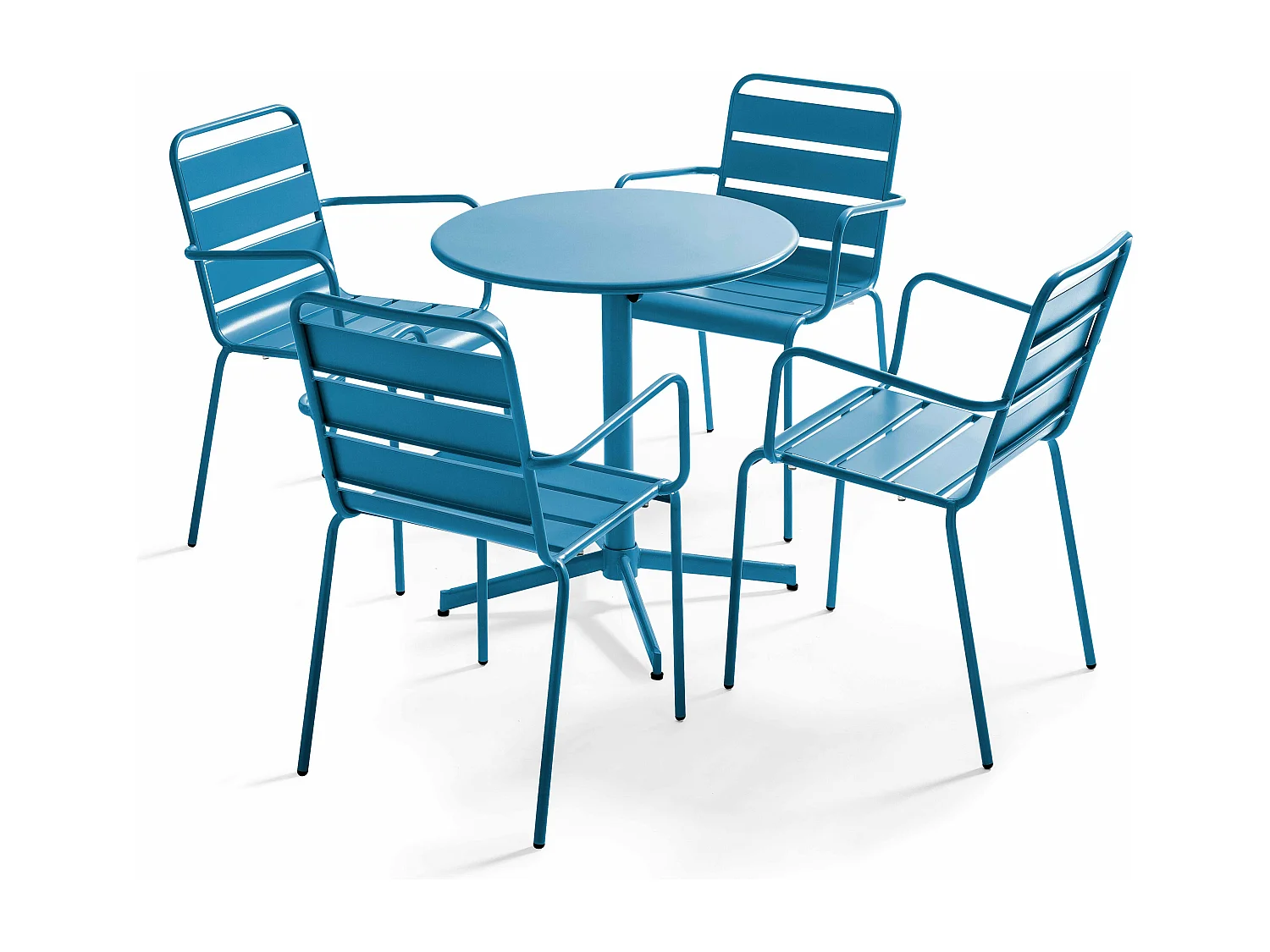 Ensemble table de jardin et 4 fauteuils métal bleu pacific - Palavas