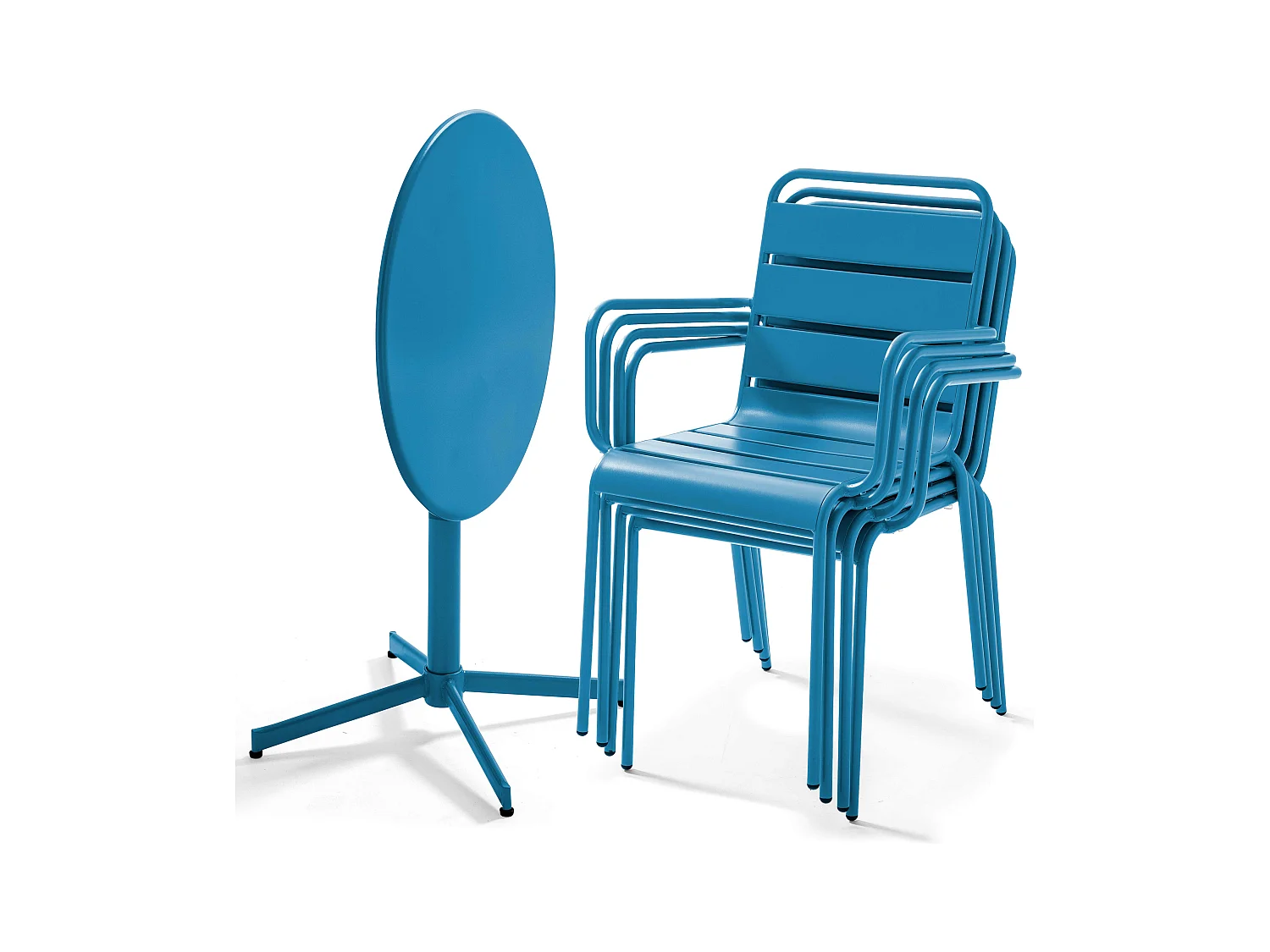 Ensemble table de jardin et 4 fauteuils métal bleu pacific - Palavas