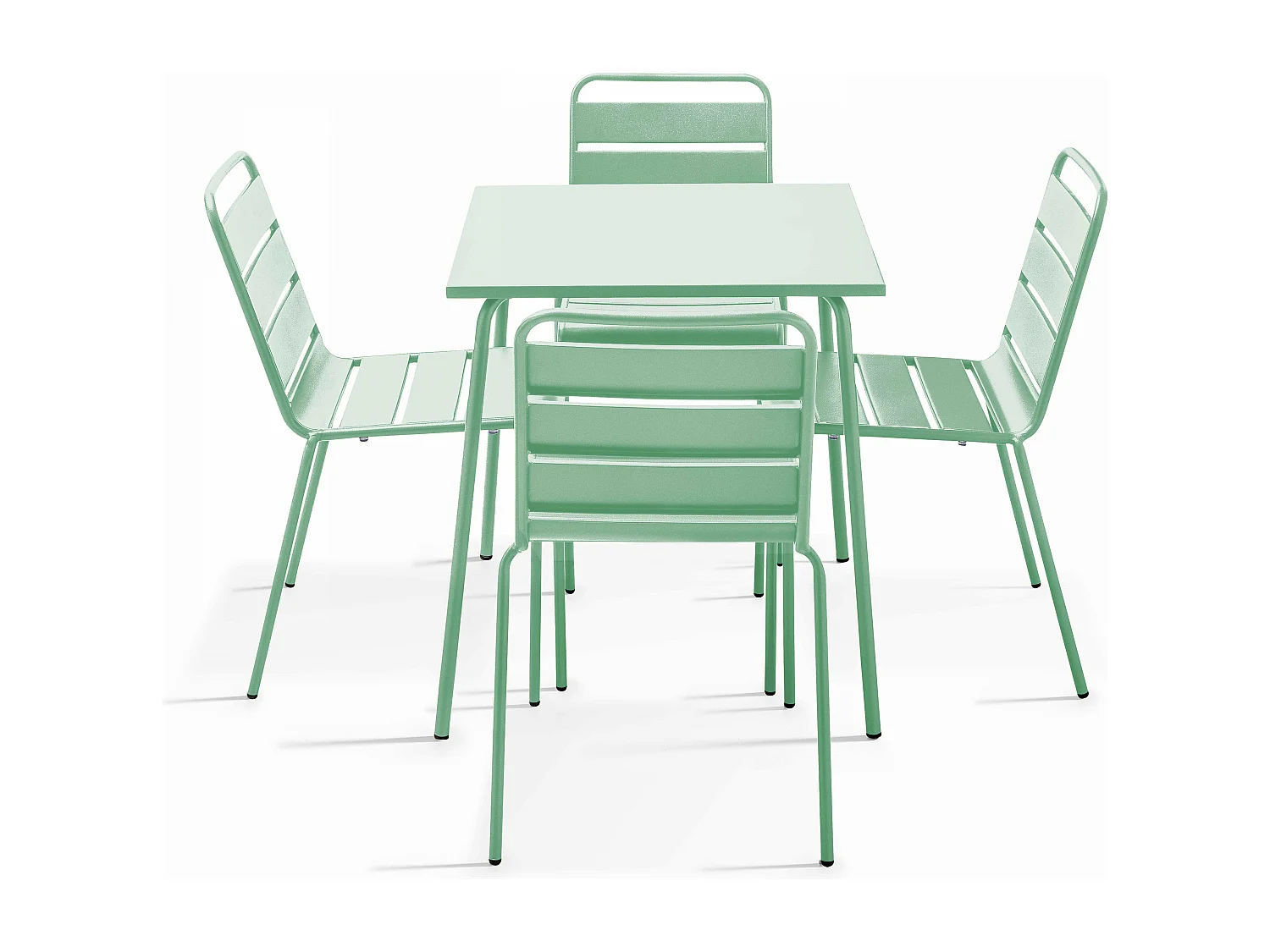 Ensemble table de jardin et 4 chaises en métal vert sauge - Palavas