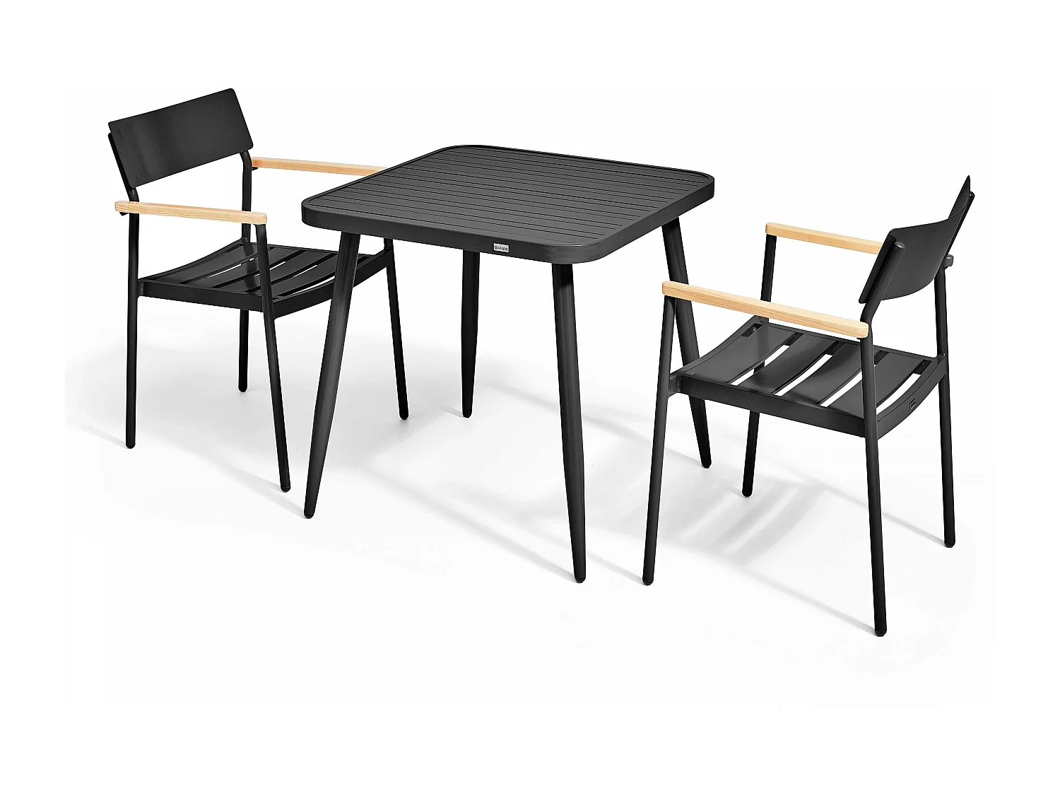 Tuinset met tafel en 2 fauteuils van aluminium/zwart hout