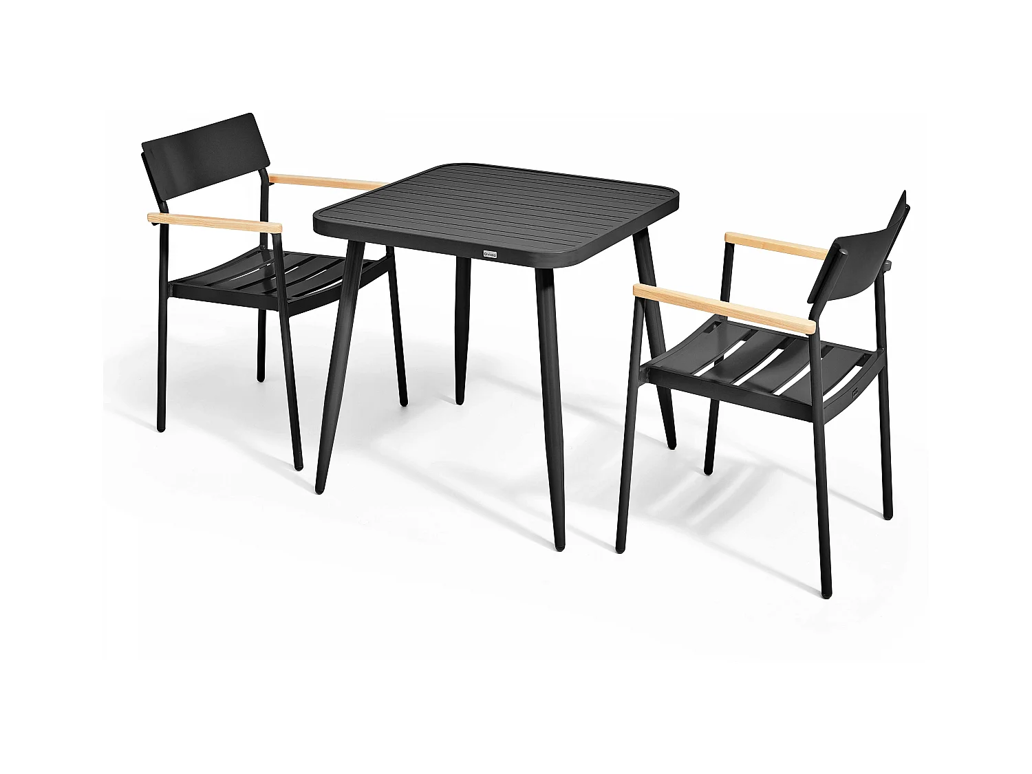 Ensemble table de jardin et 2 fauteuils en aluminium/bois noir