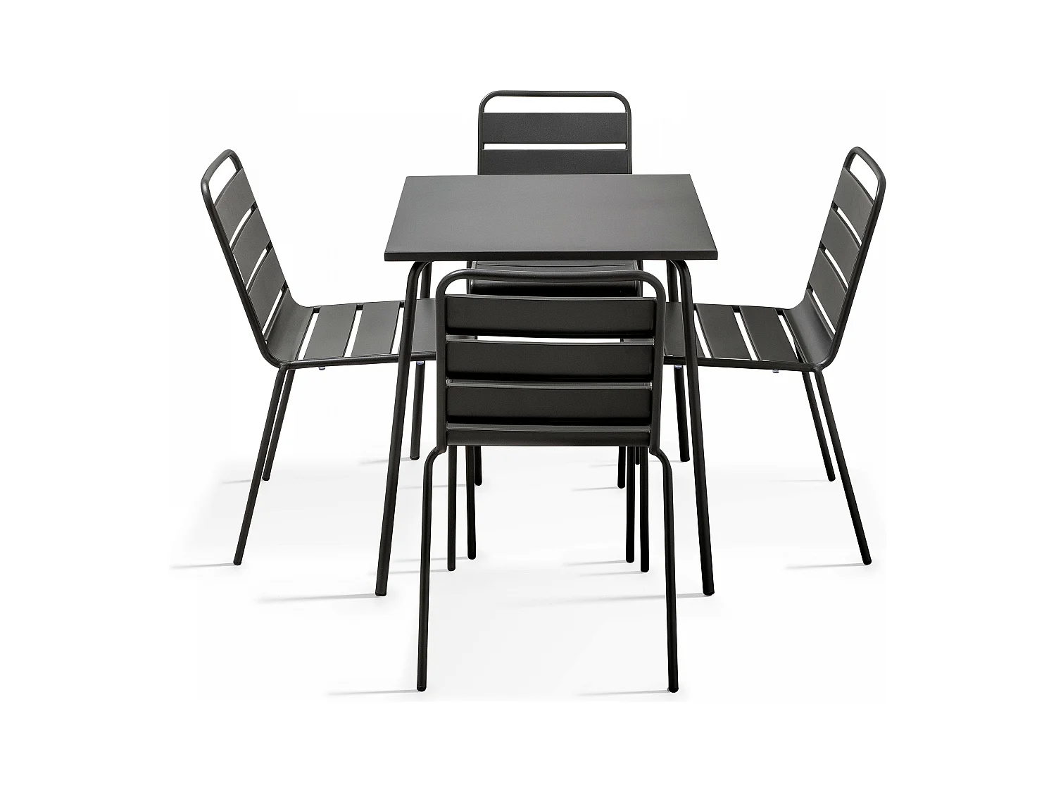 Ensemble table de jardin et 4 chaises en métal gris - Palavas