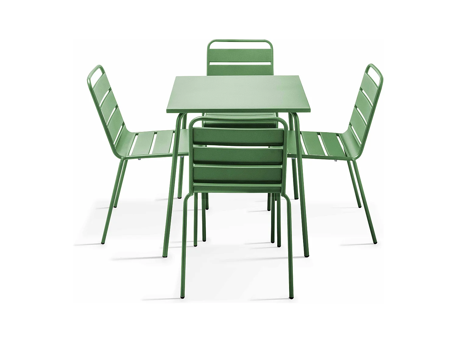 Ensemble table de jardin et 4 chaises en métal vert cactus - Palavas